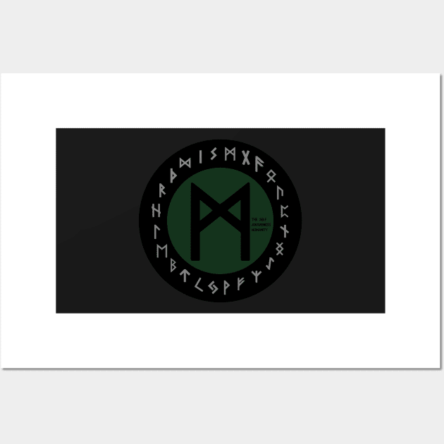 Green Mannaz Elder Futhark Rune | Viking | Pagan Symbol Wall Art by DepicSpirit